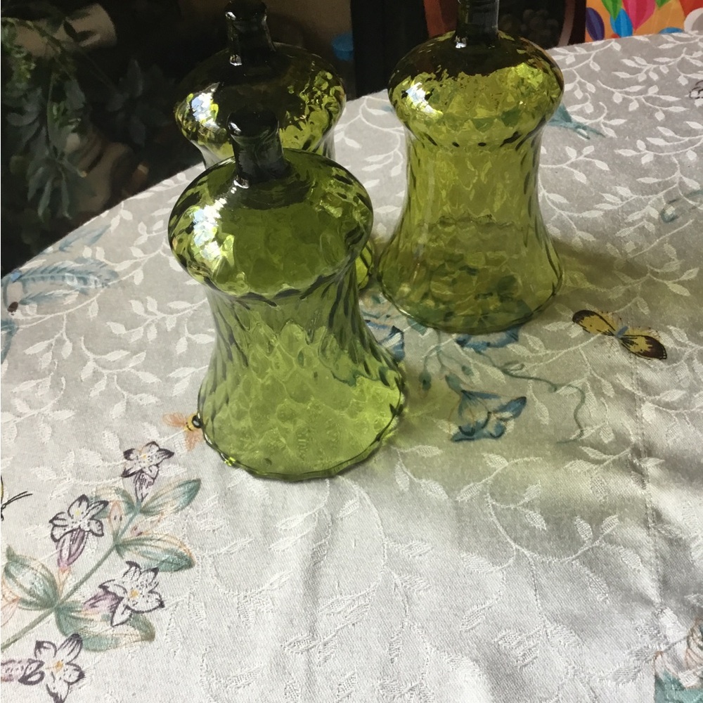 Vintage Home Interior Homco Green Glass Votive Mini Candle Holders Set 3